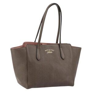 GUCCI Tote Bag Leather Gold Gray 354408 Auth hk2995